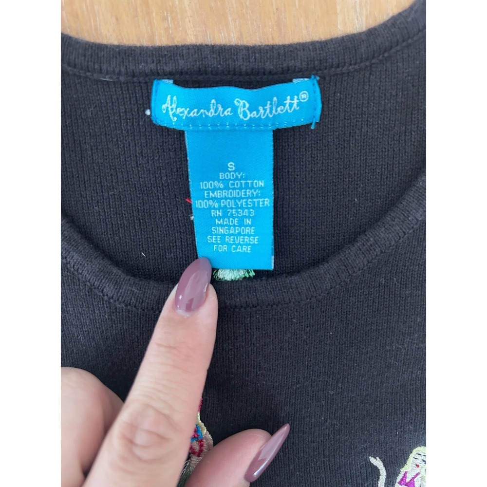 Alexandra Bartlett Black Hula Dancer Embroidered Fringe Sleeveless Knit Top Sz S - Picture 3 of 6